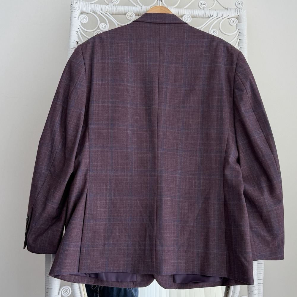 Jos A Bank Blazer Mens 46R Purple Plaid Wool Blend Sport Coat Dinner Jacket - Picture 8 of 13